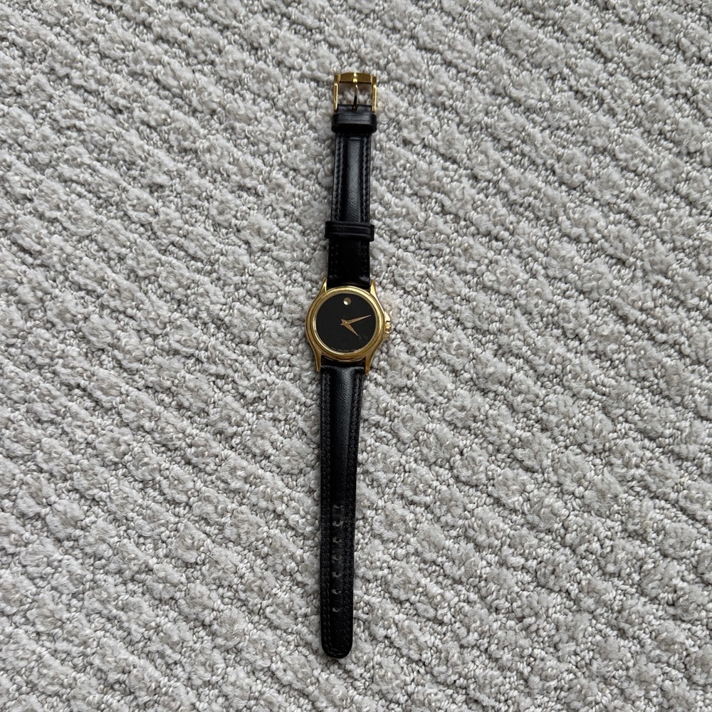 Classic Movado Women’s GHW Black Leather Watch Vintage